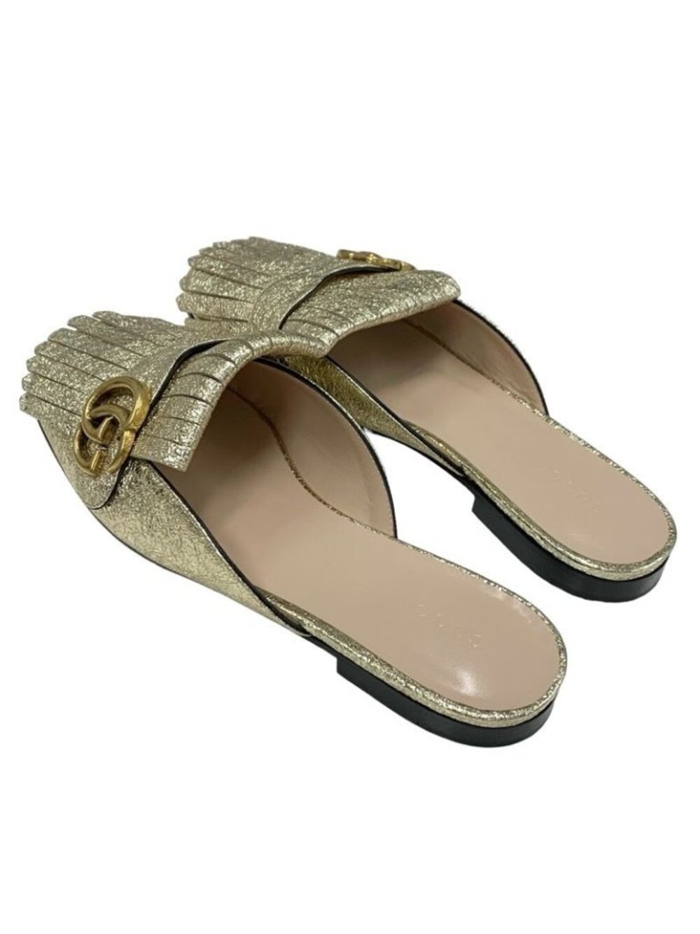 Gucci Double G GG Marmont Sandals Mules Slippers Shoes Fringe Leather - Picture 4 of 9